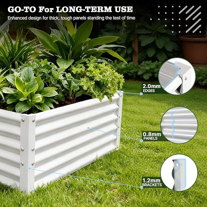 A ANLEOLIFE 12-Piece 18 Inch Tall Raised Garden Beds Kit, L-Shaped, Square & Rectangular Metal Planters for Flexible Backyard Layouts, Antique White