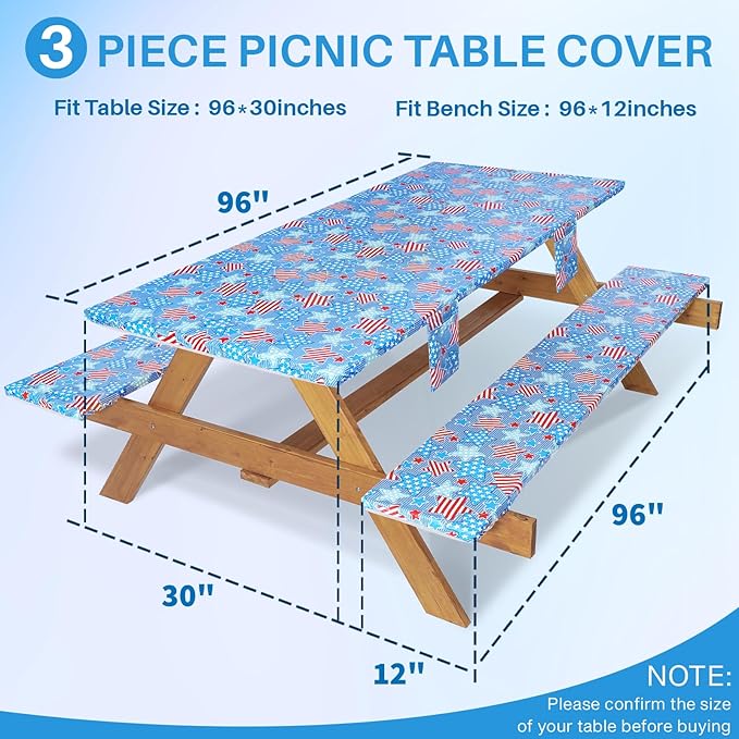 Picnic Table Cover with Bench Covers 8 Feet Water Proof Camping Table Clothes with Elastic Edge Hiking Rv Patio Equipment for Outside Car Travel Trips Gadgets Gift for Teenager Brother Sisters