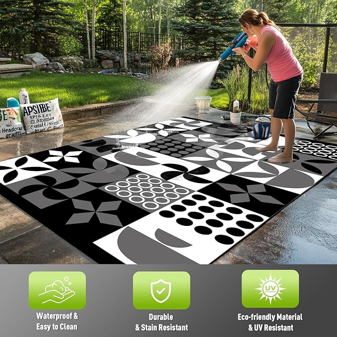 WILDROOTS 5x8 Feet Simple Porcelain Plastic Outdoor Rug, Stain Resistant Waterproof Reversible Outdoor Patio Rug, Fade Resistant Camping Rug