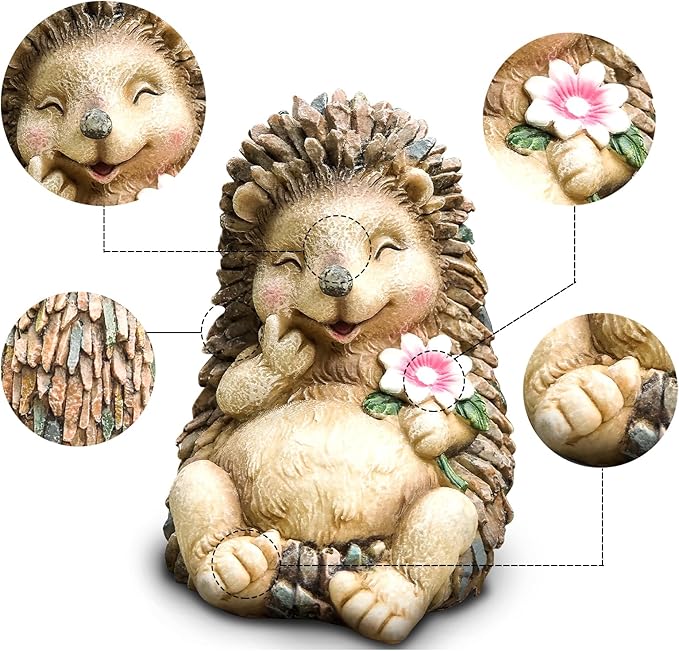 Resin Medium Garden Cute Hedgehog Decor, 5.9 Inch High, Waterproof Animal Figure, Outdoor for Flowerpot Lawn Yard, Indoor Shelf Desk Bookshelves