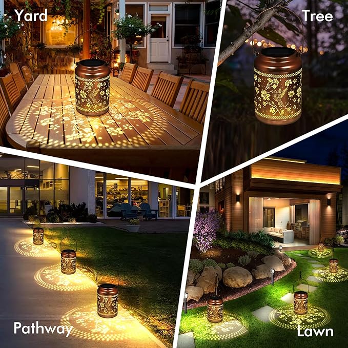 Gifts for Women Mom, Solar Lanterns Outdoor Garden Hummingbird Solar Lights Waterproof Decorative Gifts Hanging Lights Gardening Gift for Outside for Yard, Patio, Backyard, Farm