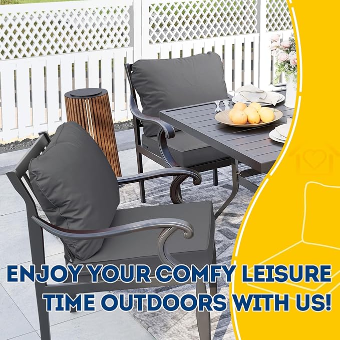 AAAAAcessories Outdoor Seat Cushions for Chairs, Fade-Resistant, Waterproof Patio Furniture Replacement Cushions, 21" x 19" x 3" + 21" x 19", Set of 2, Dark Gray