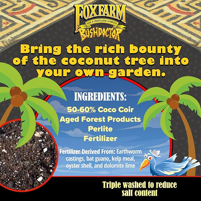 FoxFarm Bush Doctor Coco Loco Potting Mix, 2cu ft (Pack of 6) - Extends Your Watering Schedule, Triple-Washed to Reduce Salt Content - Perfect for Cultivating Healthy Plants