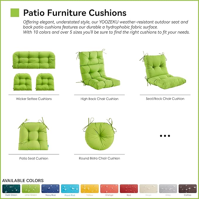 Outdoor Indoor Seat/Back Chair Tufted Cushion,All-Weather Patio Chair Cushion with Ties,for Patio Furniture,Lime Green