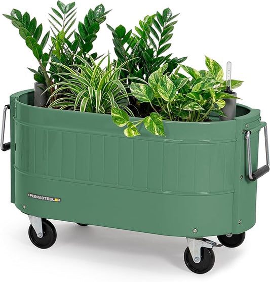 Permasteel Self-Watering Garden Bed, Rolling Planter for Vegetables, Flowers, Herbs, and Fruit, Outdoor Indoor, Caster Wheels, Sage