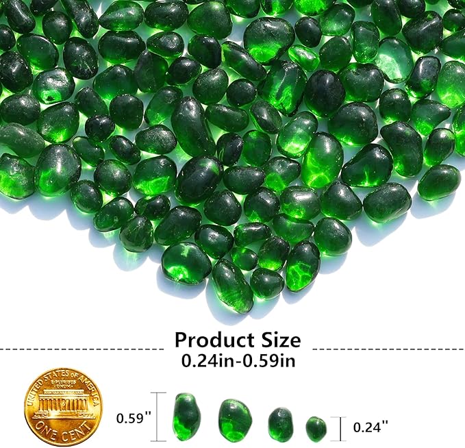 Sea Glass Stones - Green Clear Glass Pebbles Gemstones - Perfect for Aquarium Rocks, Fish Tank Gravel, Vase Fillers, DIY Crafts, and Home Decor (0.9LB/14oz)