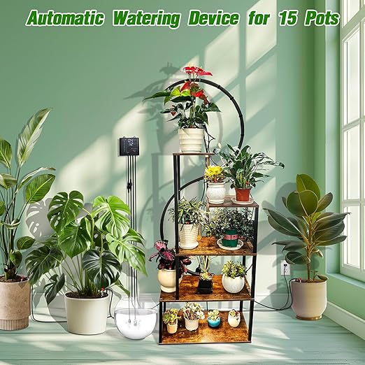 Automatic Plant Waterer Indoor, Drip Irrigation System for Potted Plants, Vacation Plant Self Watering Device, Drip Timer Auto Watering for Housplants, Garden, Greenhouse (15 Pots, Adjustable Dripper)