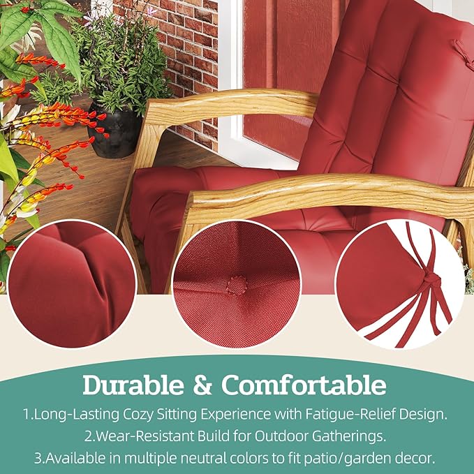 Outdoor Chair Cushion, 42x21x4 Inch Patio Cushions for Dining/Rocking Chairs, High Back Soft Seat Pad with Ties, Indoor Outside Use, Fade-Resistant & Waterproof, Red