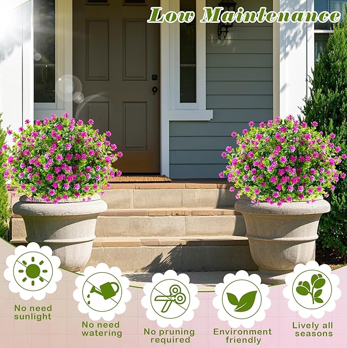 Yunlly 2 Pcs Outdoor Artificial Topiary Ball Trees 22" with Colorful Flowers, Boxwood Fake Bushes Shrubs with Spike, UV Resistant Evergreen Plants for Front Porch Garden Decor (Purple)