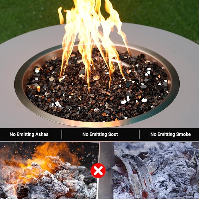 Skyflame 15-Pound Black Fire Glass, 1/2 Inch Reflective Fireplace Glass for Fire Table, Fire Bowl, Landscaping
