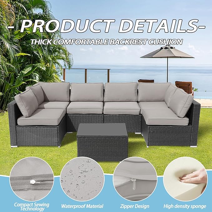 Patio Furniture Cushions,14Pieces Water-Resistant Outdoor Replacement Cushions,Sectional Sofa Cushions for Fits 6-Seats Rattan Wicker Patio Conversation Sets