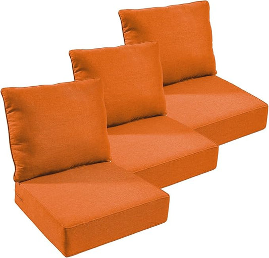 Outdoor Furniture Cushions, 6 inch Thick Seat Cushions for Outdoor Furniture, Waterproof 22x24 Patio Couch Cushions, Replacement Chair/Sofa Cushion, Include 3 Back & 3 Seat Cushion, Thick/Orange