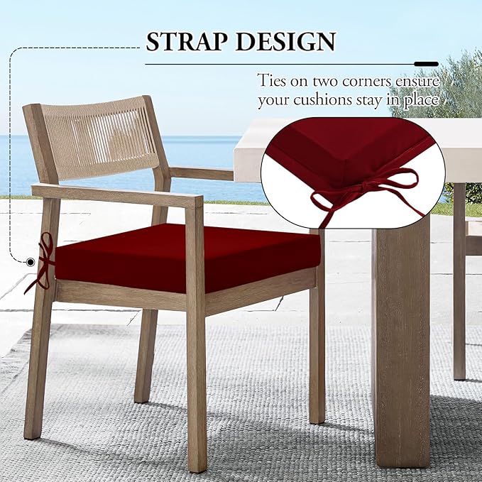Wellsin Outdoor Chair Cushions for Patio Furniture - Outdoor Cushions for Chairs - Water Resistant Patio Chair Cushions Set of 4, 18.5"X16"X3", Burgundy