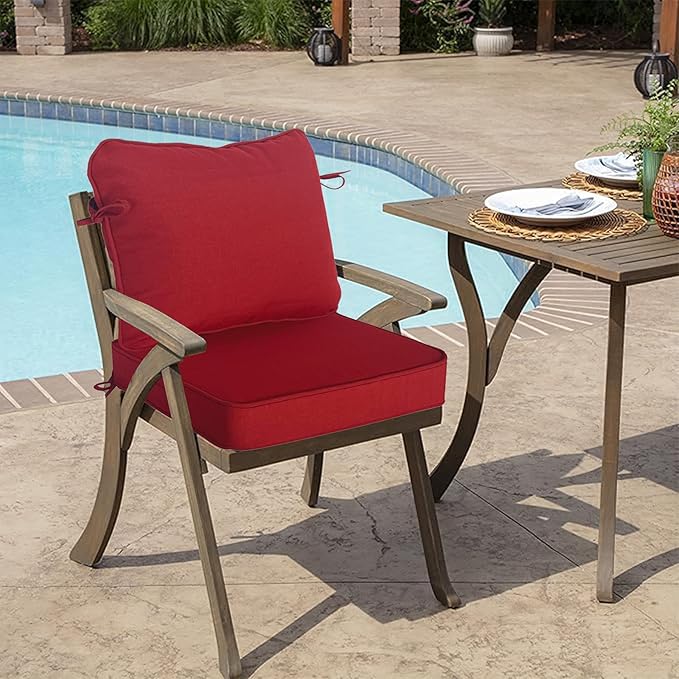 Goodgoods 19"x19" Outdoor Universal Cushion Set of 1 Water-Proof Stain-Resistant UV Resistant Weather Resistant High Resilience Foam Patio Cushions with Handles & Ties Chili