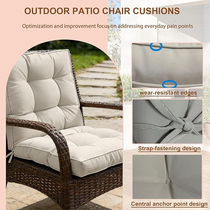 2 Piece Outdoor Patio Chair Cushions, Fade Resistant Outdoor Cushions for Patio Furniture, 6 inch Thickened Rocking Chair Cushions Set (Beige, 24x24x6 inch - 2 Pieces)