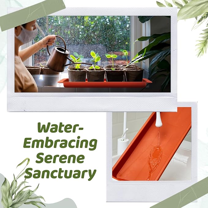 4 Pack Terracotta 24 x 8 x 1.6 Inch Rectangle Plant Saucer Large Plastic Plant Tray Water Drip Trays for Windowsill Flower Pot Planter Drainage Germination Garden Indoor Outdoor Use