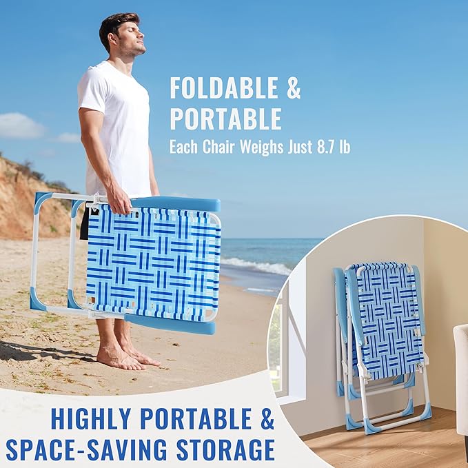 Yaheetech Patio Webbed Lawn Chairs, Outdoor Nylon Fabric Portable Camping Chair Folding Dining Chairs for Beach Yard Garden