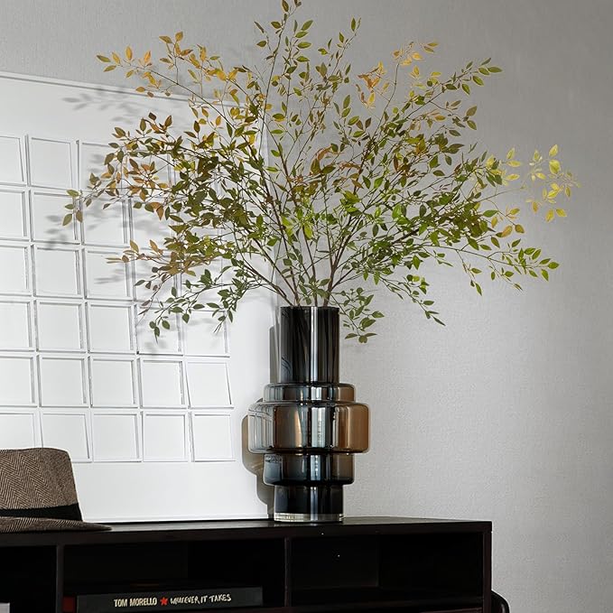 Plastic Greenery Stem Vase with Simulated 43.3 inches Stems and Branches Simulated Eucalyptus Leaves for Indoor Bedroom Living Room Dining Table Outdoor Garden Decoration