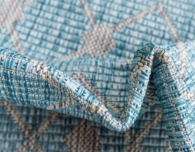 Unique Loom Outdoor Trellis Collection Area Rug - Tribal Trellis (6' 1" x 9' Rectangle, Aqua/ Ivory)