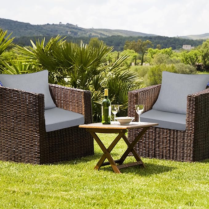 Deep Seat Cushions, Outdoor Cushions, Patio Furniture Cushions, Deep Seat & Back Cushion Patio Cushions for Backyard Couch Sofa Fade Resistant (24x24x4 inches 3 Sets, Light Grey)