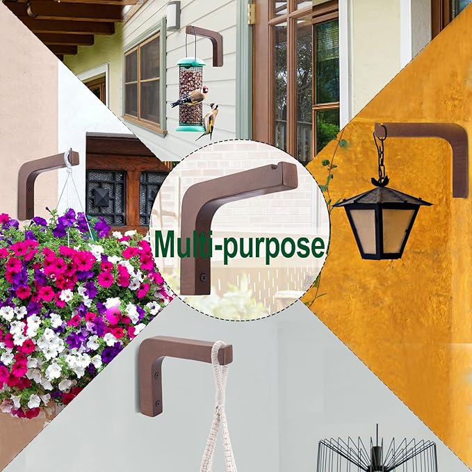 2 Pack Wooden Wall Hooks for Hanging Plants,Lanterns,Flower Bracket,Wind Chimes,Bird Feeders,Macrame Plant Hangers,5.9 inch Wooden Plant Hangers for Indoor Outdoor, Walnut Color