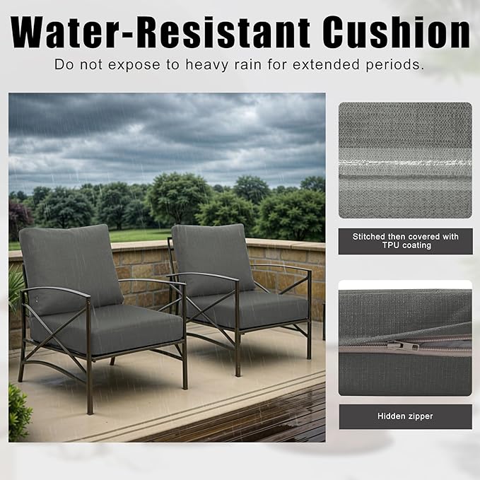 Favoyard Deep Seat Patio Cushions 24 × 24 inch Rainproof & Fadeness Furniture Cushion Set for Outdoor Chair Couch with Polyester-Linen Fabric & Removable Cover, Hidden Zipper and Adjustment Staps