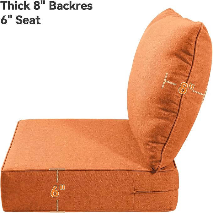 6" Thick Outdoor Cushions 24x24x6, 5-Set Deep Seat Patio Cushions with Removable Cover, Waterproof & Fade Resistant Replacement for Wicker Chair, Loveseat, Sofa - Orange