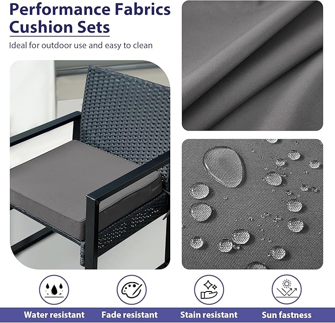 Outdoor Chair Cushions Set of 4,Waterproof Outdoor Seat Cushions for Patio Furniture,Patio Chair Cushion with Handle and Ties, Square Out Door Chair Pads,19" x 19" x 3", Darkgrey