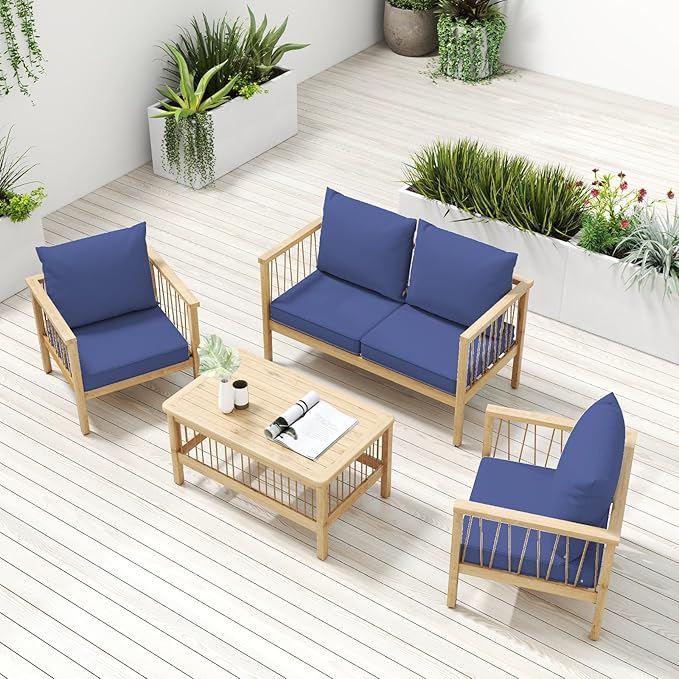 Outdoor Chair Cushions Set of 4, 22 x 22 Inch Patio Furniture Cushions with Splash-Proof Covers, Outdoor Cushions for Patio Furniture Replacement, Navy Blue