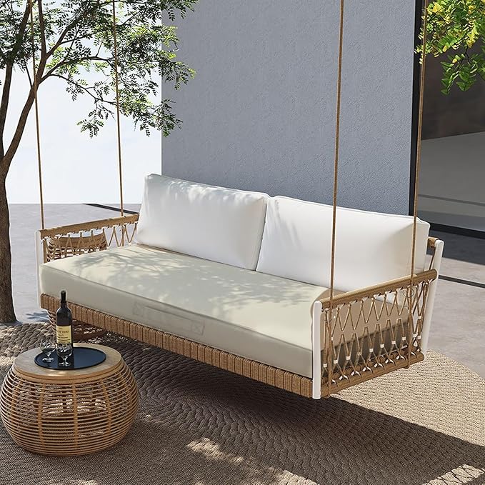 Outdoor Bench Cushion 4 inches Memory Foam Waterproof Patio Furniture Bench Cushion Porch Swing Cushion with Handle and Adjustable Strap, 48 x 18 Inch Cream