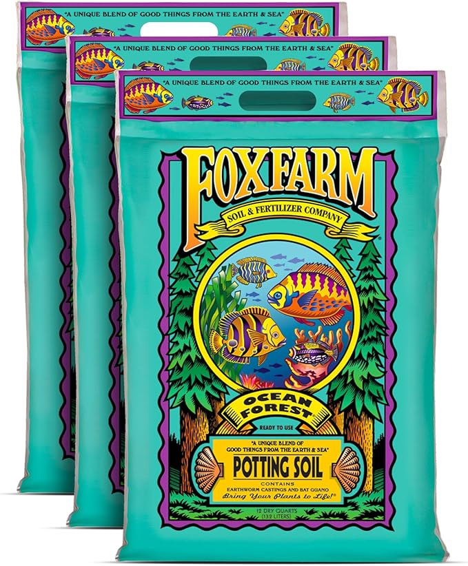 FoxFarm Ocean Forest Potting Soil, 12qt – Light, Aerated Texture, Designed for All Container Plants – pH Adjusted for Optimal Nutrient Uptake, Effectively Retains Moisture (12 Quart (3 Pack))