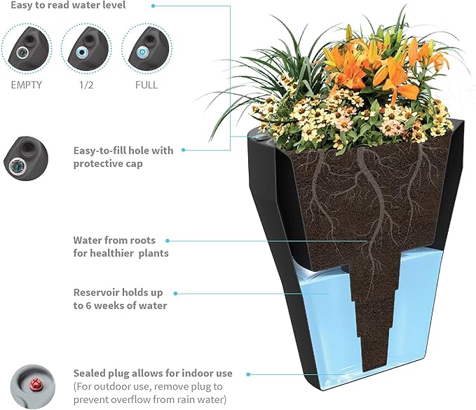 Crescent Garden TruDrop Rim Modern Self Watering Planter with Water Level Indicator, Indoor/Outdoor Weather-Safe Round Plant Pot, Grow Healthy Plants & Flowers - 26" W (Cloud White)