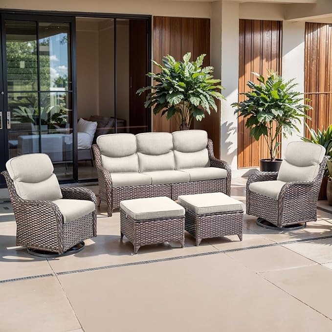 Belord Luxury 4" Thick Smile Outdoor Cushion Set - 22 x24 Inch 28D Sponge Filling Fade-Resistant Chair Cushions, Spill Proof Removable Patio Furniture Replacement Cushion for Sofa Bench - Beige