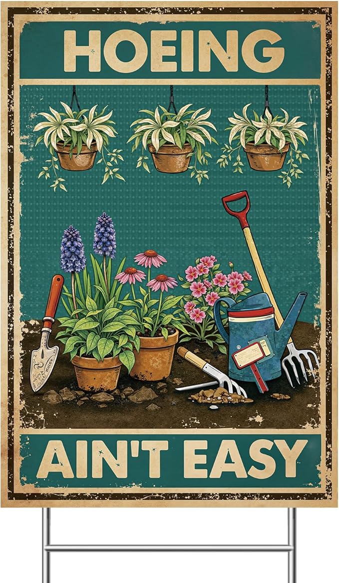 Funny Garden Sign with H Stake 12"x18" Vintage Big Sign for Outside Greenhouse Corrugated Plastic Yard Decor Gardening Gifts for Women