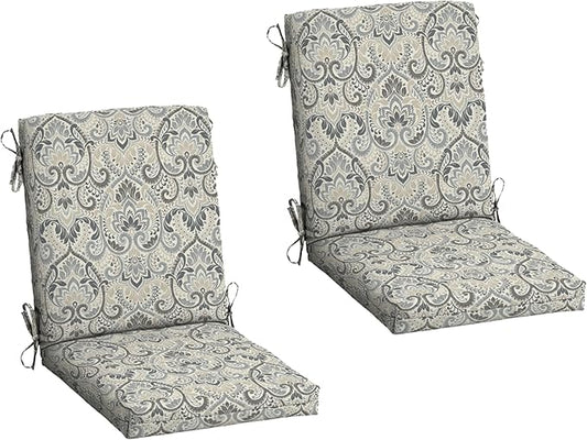 Arden 2-Pack Outdoor Patio Dining Chair Cushion, 20x44, Rain-Proof Seat Pad, Fade-Resistant Outdoor Cushion Neutral Aurora Damask