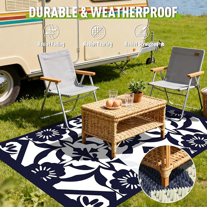 WILDROOTS 4x6 Feet Klein Plastic Outdoor Rug, Stain Resistant Waterproof Reversible Outdoor Patio Rug, Fade Resistant Camping Rug