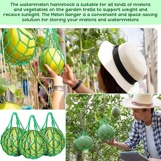 Nuenen 24 Pcs Watermelon Net Melon Hammock Melon Cradle Plant and Garden Supports Pumpkin Support Hanging Bag Protects Watermelons, Honeydew, Squash, Cantaloupes (Green)
