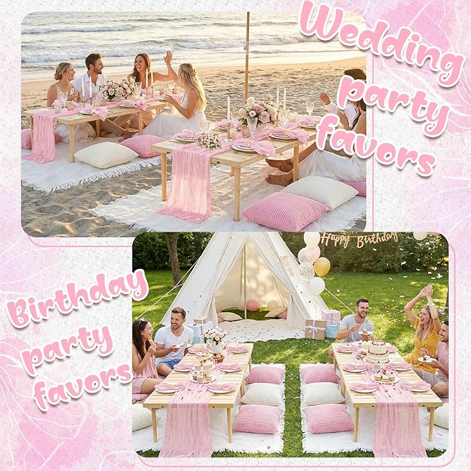 91 x 71 Extra Large Outdoor Boho Picnic Blanket with Pink Table Runner, 12 Throw Pillow Covers 12 Napkins Woven Cotton Yarn Oversize Beach Blanket Washable Picnic Camp Wedding