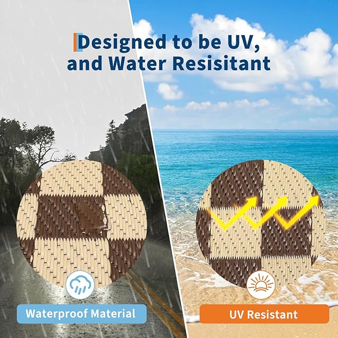 Garvee Outdoor Waterproof Rug 9x18 Large Modern Neutral Outdoor Patio Rugs, Reversible Fade-Proof & Weather Resistant Large Area Rug Mats for Rv Deck Porch Picnic Beach Balcony,Brown & Beige
