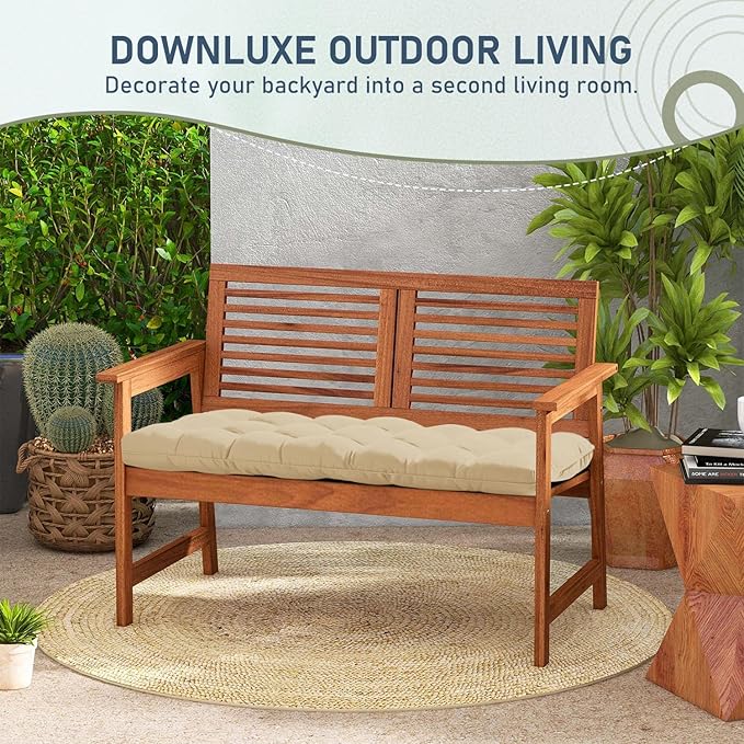 downluxe Outdoor Bench Cushion for Patio Furniture, Waterproof Tufted Overstuffed Porch Swing Cushions, Thick Outdoor Loveseat Cushions, 59" x 18" x 5", Khaki, Set of 1