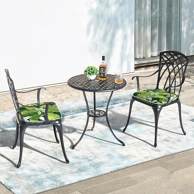 Outdoor Chair Cushions 16"x17" Set of 2, Water Resistant Patio Chair Pads with Ties, Seat Cushions for Home Garden Furniture Decoration, Jungle Leaves