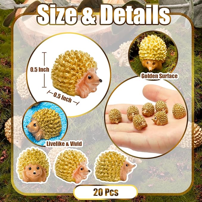 Exasinine 20Pcs Hedgehog Figurine Mini Hedgehog Resin Fairy Garden Accessories Mini Resin Animals for Plant Pots Bonsai Craft Decor Fairy Wild Garden Micro Landscape Supplies