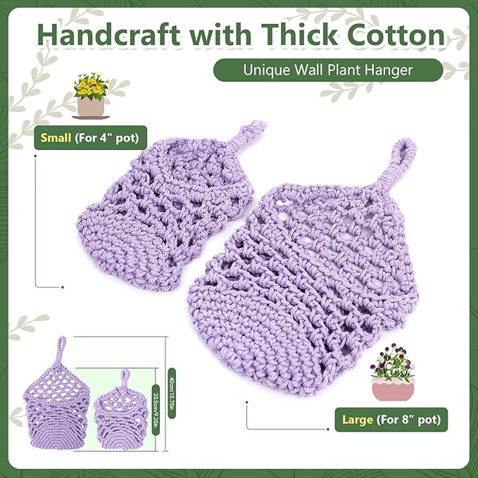 Macrame Wall Plant Hanger, Hanging Planter Basket Holder, Wall Planters for Indoor Plants, for Up to 4 Inch Pot (Purple, 4-Inch)
