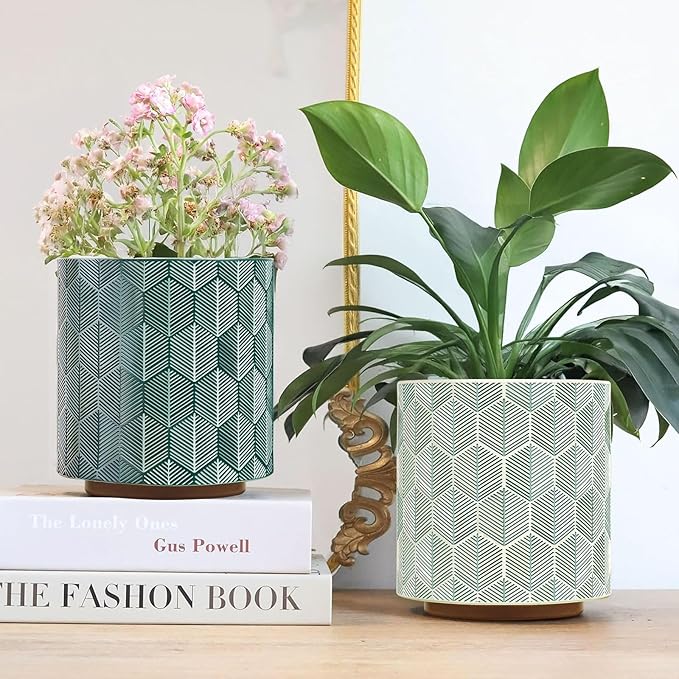 GUGUGO Plant Pots Hexagonal Pattern, Boho Modern Planters for Indoor Plants, Unique Decorative Flower Planter Pot with Drainage, Cute Small Succulent Pots, Eclectic Funky Gardening Pot Gifts, White