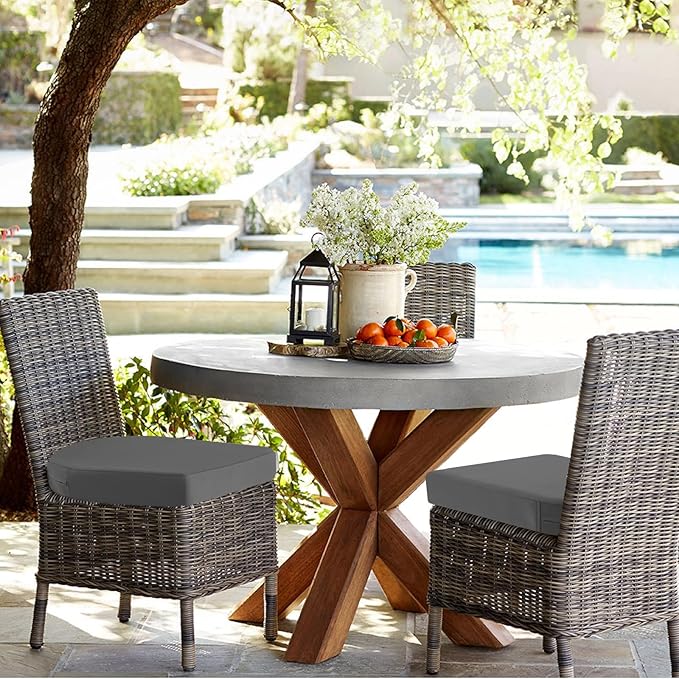 idee-home Outdoor Chair Cushions Set of 4, 17” x 17” x 3” Waterproof Patio Seat Cushions with Ties, Thick Dining Chair Pads for Outdoor Furniture, Medium Grey