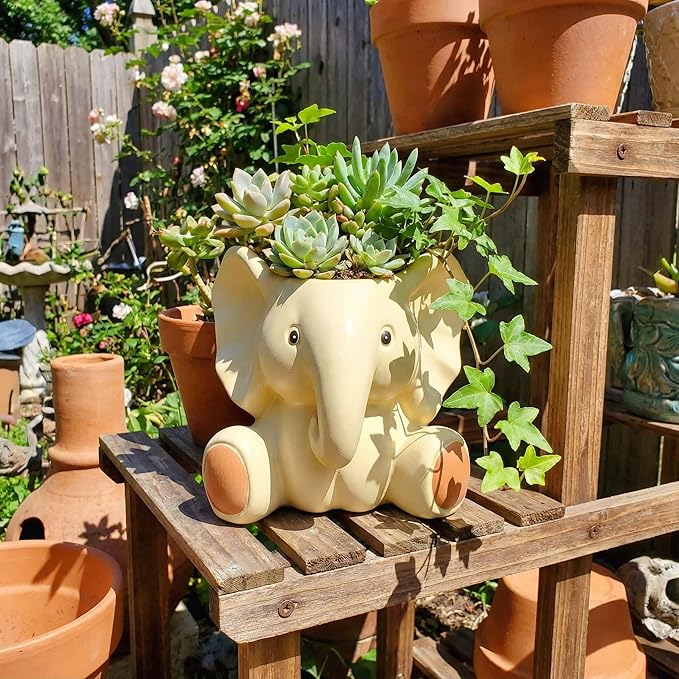 Small Plant Container | Unique Resin Flower Pot Sculpture | Succulent Flower Pot | White Elephant Gifts for Women | Perfect Plant & Elephant Gifts | Indoor & Outdoor Use (White)