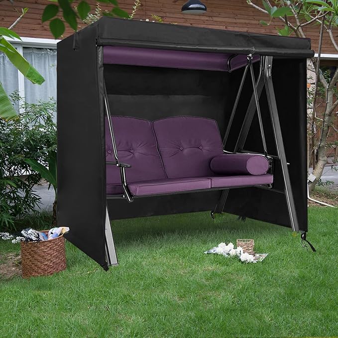 2 Seater Patio Swing Cover Outdoor Swing Chair Cover Hammock Glider Cover Durable Waterproof Dustproof Windproof All Weather Protector Black