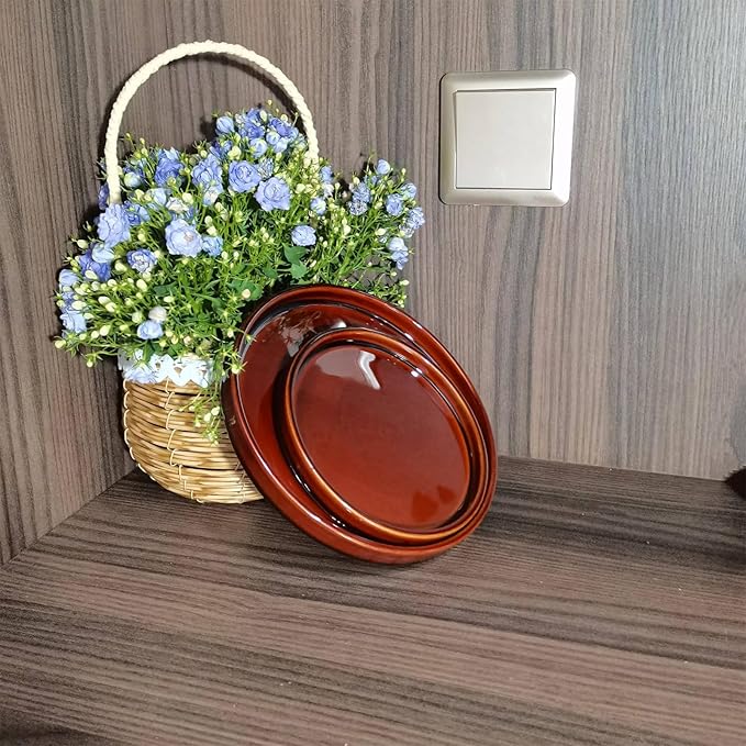 Ceramic Plant Saucer 5 Inch, 2 Pack Round Plant Saucers for Indoors/Outdoors, Flower Pot Saucers for Holding Water Drips, Ceramic Plant Water Trays for pots Planter (Reactive Glaze Brown)