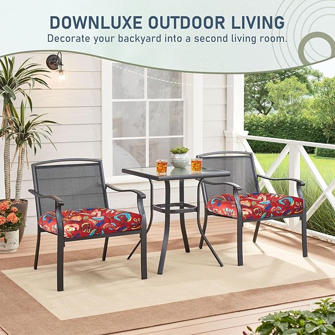 downluxe Outdoor Chair Cushions Set of 2 for Patio Furniture, Waterproof Tufted Overstuffed Patio Furniture Cushions, Thick Outdoor Seat Cushion, 19" X 19" X 5", Sonia Scarlet