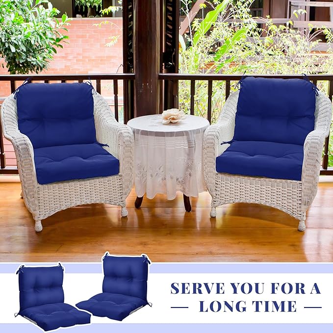 Geetery Set of 4 High Back Wicker Patio Chair Cushions for Outdoor Furniture 41.74x20.87x3.94 Inch Waterproof Thick Replacement Seat Pads with Non Slip Ties for Porch, Deck, Lawn & Garden(Navy Blue)